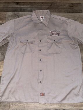 Dickies XL Men's Short Sleeve Work Shirt - Light Gray with cycle shop graphic